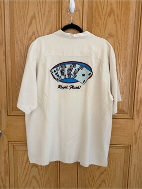 Bobby Chan 100% silk men’s XL Royal Flush Embroidered Short-Sleeve Shirt - Cream
